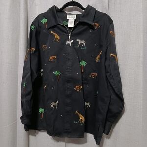 Vintage Embroidered Safari Animal Black Denim Shacket Size 1X